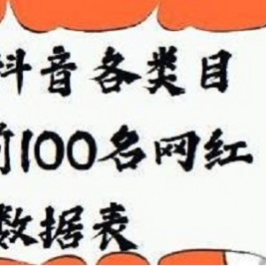抖音各类目KOL前100名网红数据表